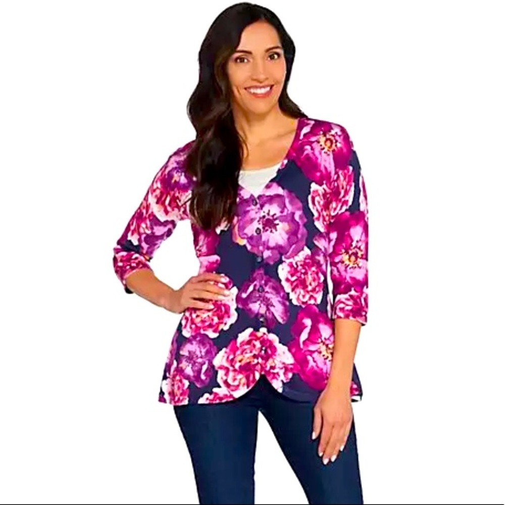 Isaac Mizrahi Live! Berry Peplum Button Cardigan